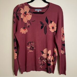 Daniel Rainn Floral Crew Neck Sweater Long Sleeve Rust Brown Women’s Size Large